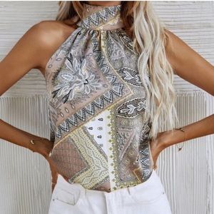Boho tan floral paisley print tank top